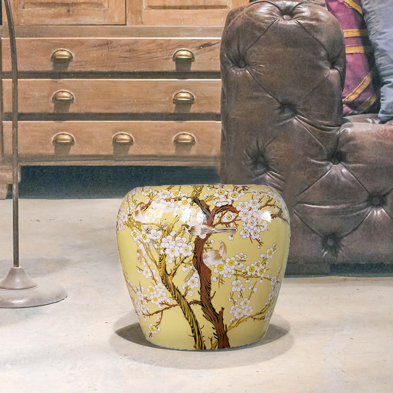 White Jingdezhen ceramic Antique home drum porcelain garden stool Glazed hand painted round ceramic indoor stool