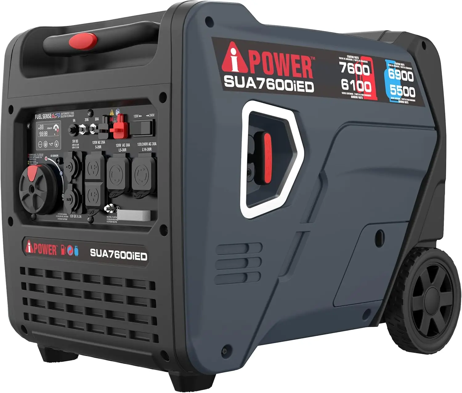 

7600W Dual Fuel Portable Inverter Generator, Electric Start RV Ready, EPA & CARB Compliant CO Sensor, With Telescopic