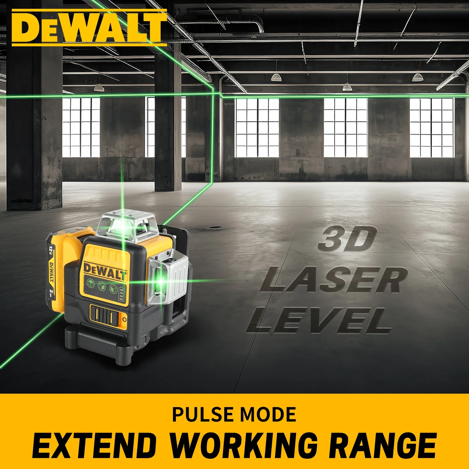 

DEWALT DW089LG 12V Green Laser Level Automatic Leveling 2.0Ah Battery for Wall/Floor Alignment in Construction & Home Renovation