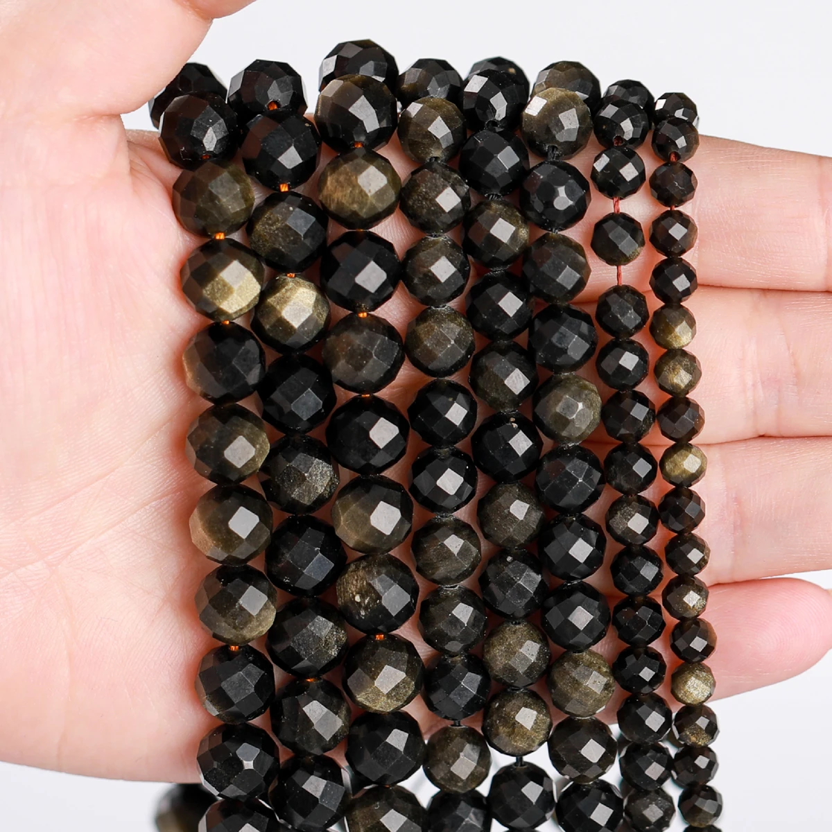 

6 8 10mm Faceted Natural Golden Obsidian Bead Genuine Loose Spacer Bead For Jewelry Making Diy Necklace Bracelet Accessory 15"