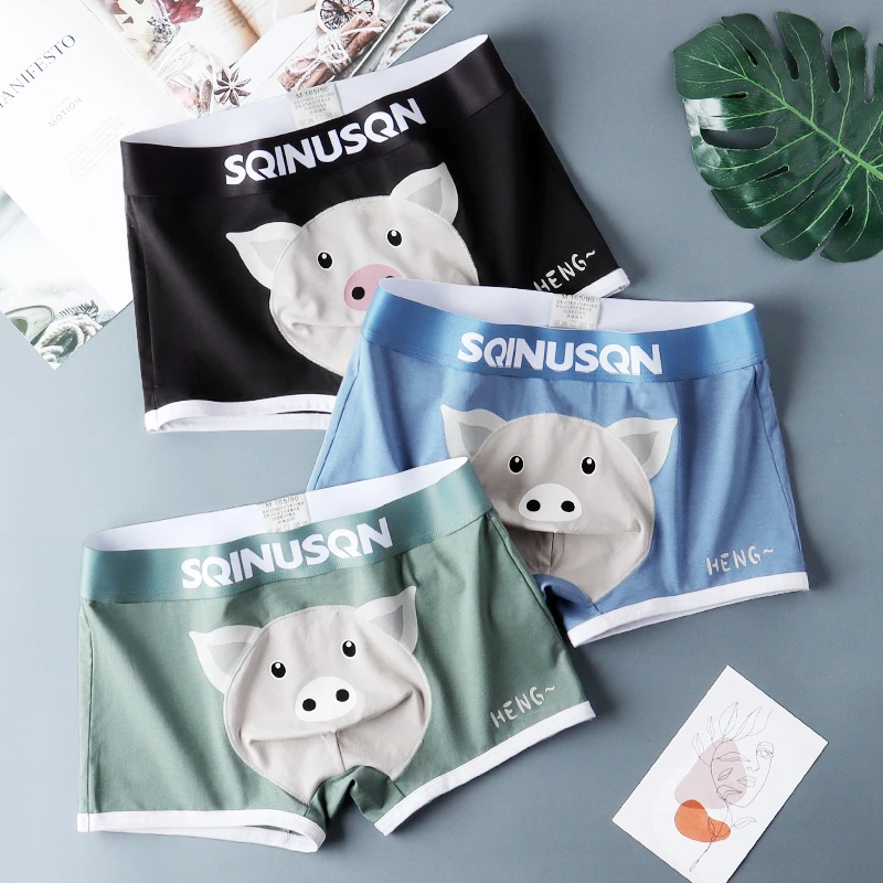 SQINUSQN New men's boxer panties Breathable men's underwear cute little pig ComfortableMen Underpants size M-4XL