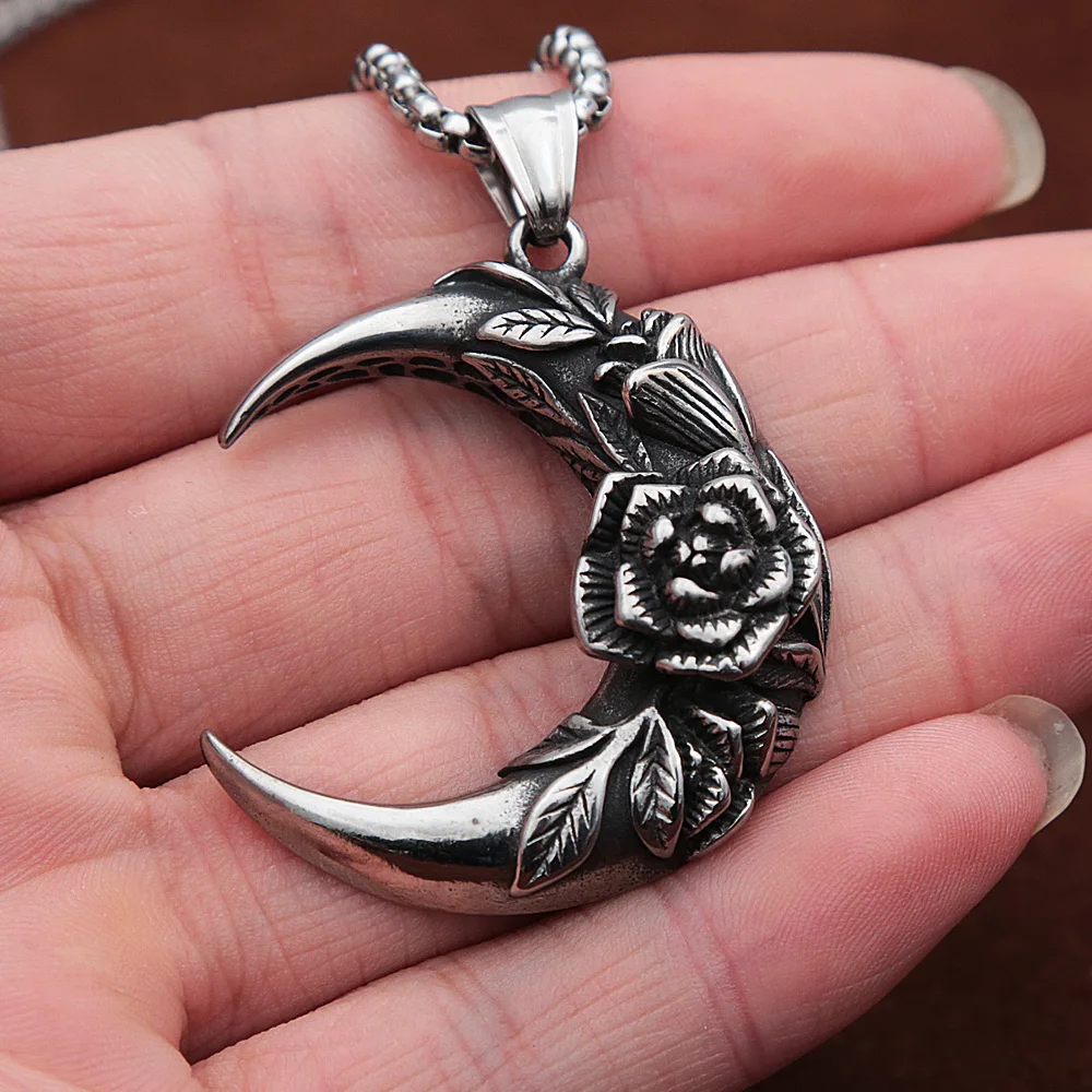 Fashion Creativity Rose Pendant for Men Women Retro Stainless Steel Moon Couple Necklace Personality Jewelry Gifts Wholesale