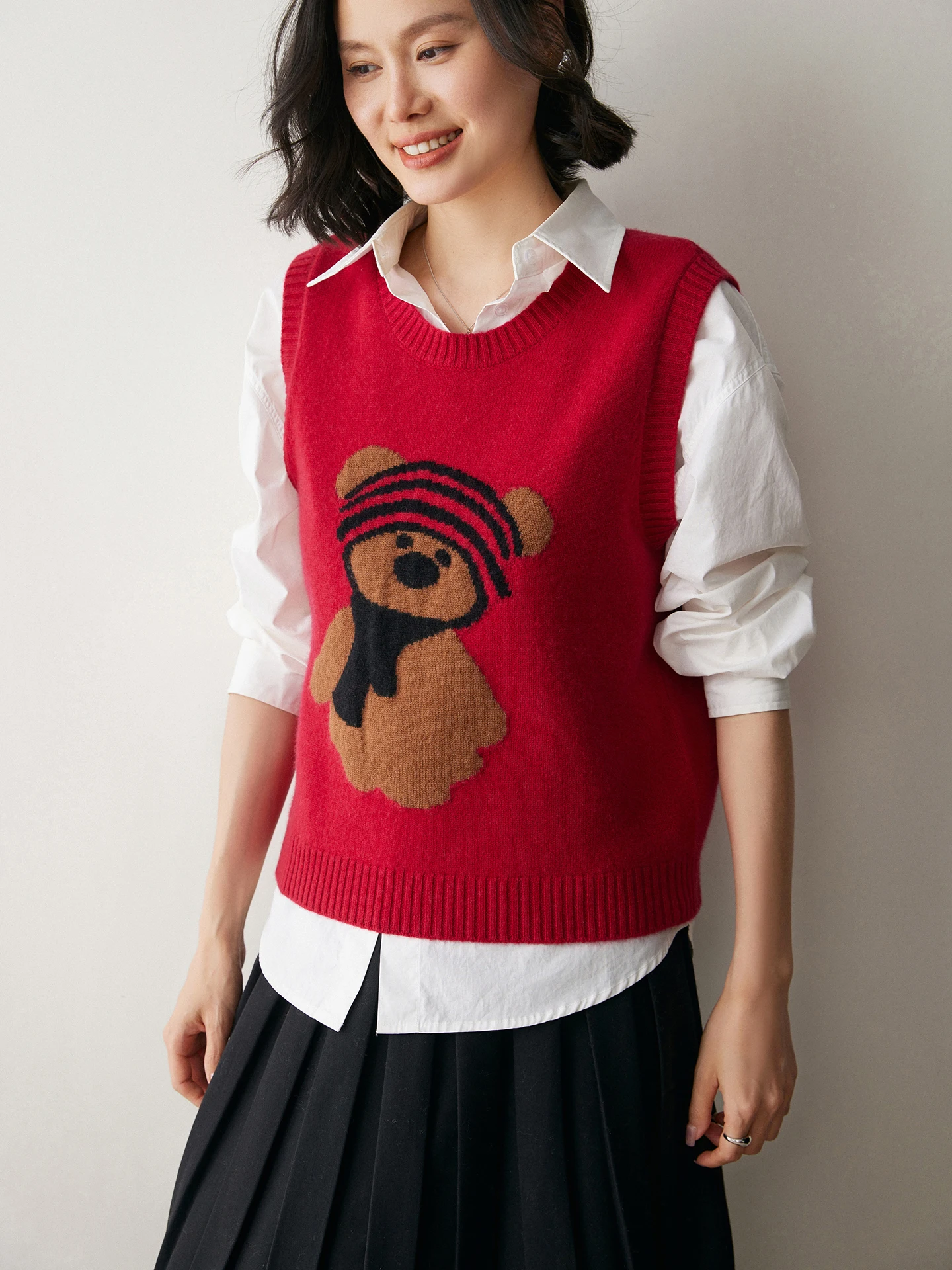 

Женский вязаный жилет Camere, круглый Ne Svel с медведем, повседневный многослойный теплый мягкий корейский слей