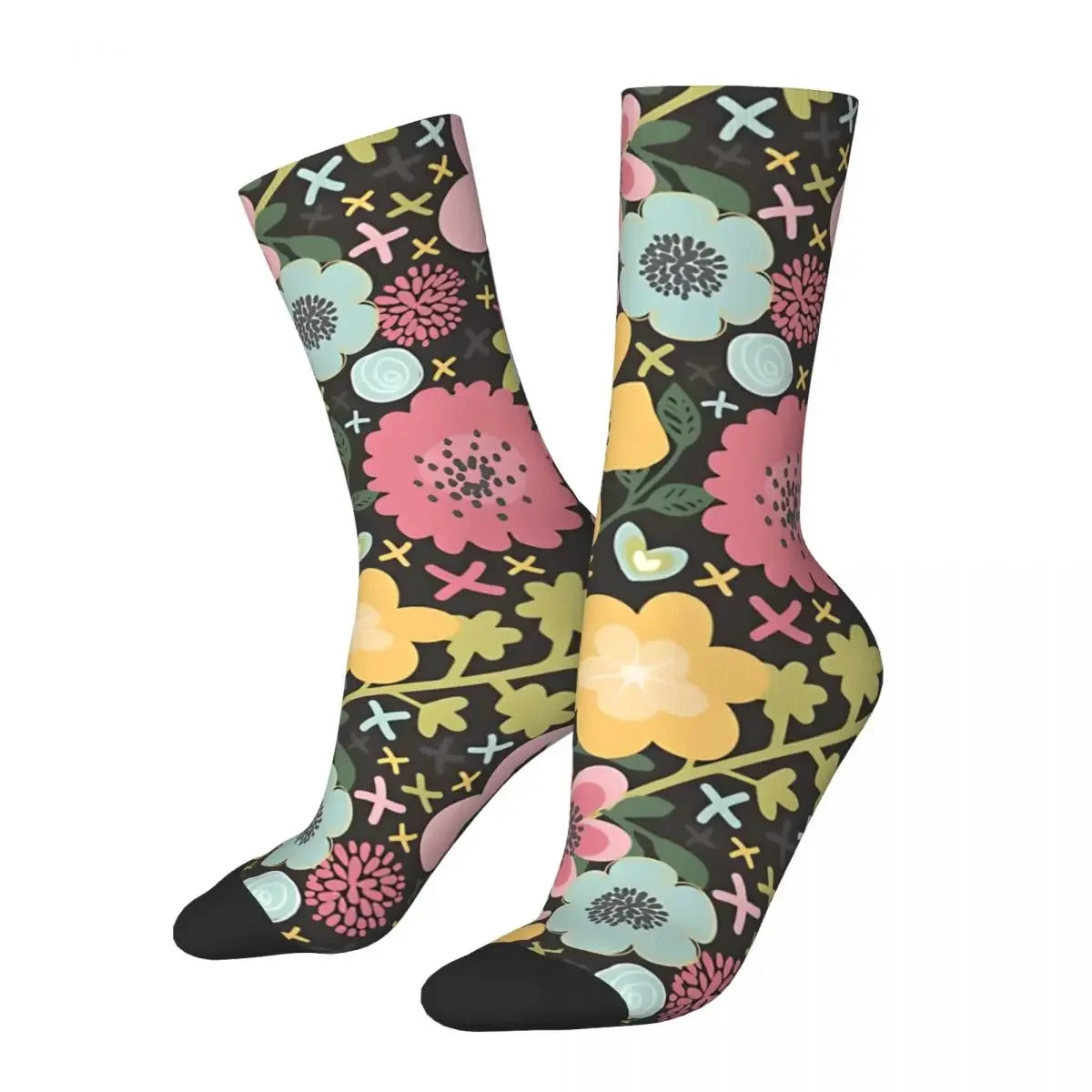 Floral Field Men's Socks Vintage Harajuku Street Style Novelty Casual Crew Sock