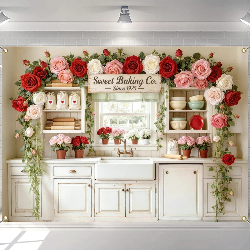 

LS Valentine's Day Photography Backdrops Sweet Kitchen Floral Decor Birthday Wedding Kids Adult Portrait Photo Background Studio
