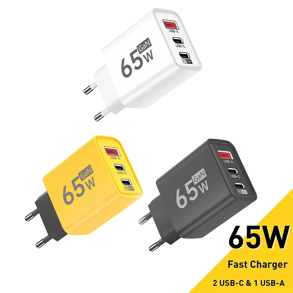 65W USB Type C Charger GaN Fast Charging EU US PD Quick Charge 3.0 Wall Phone Adapter For iPhone 16 15 Pro Xiaomi Huawei Samsung