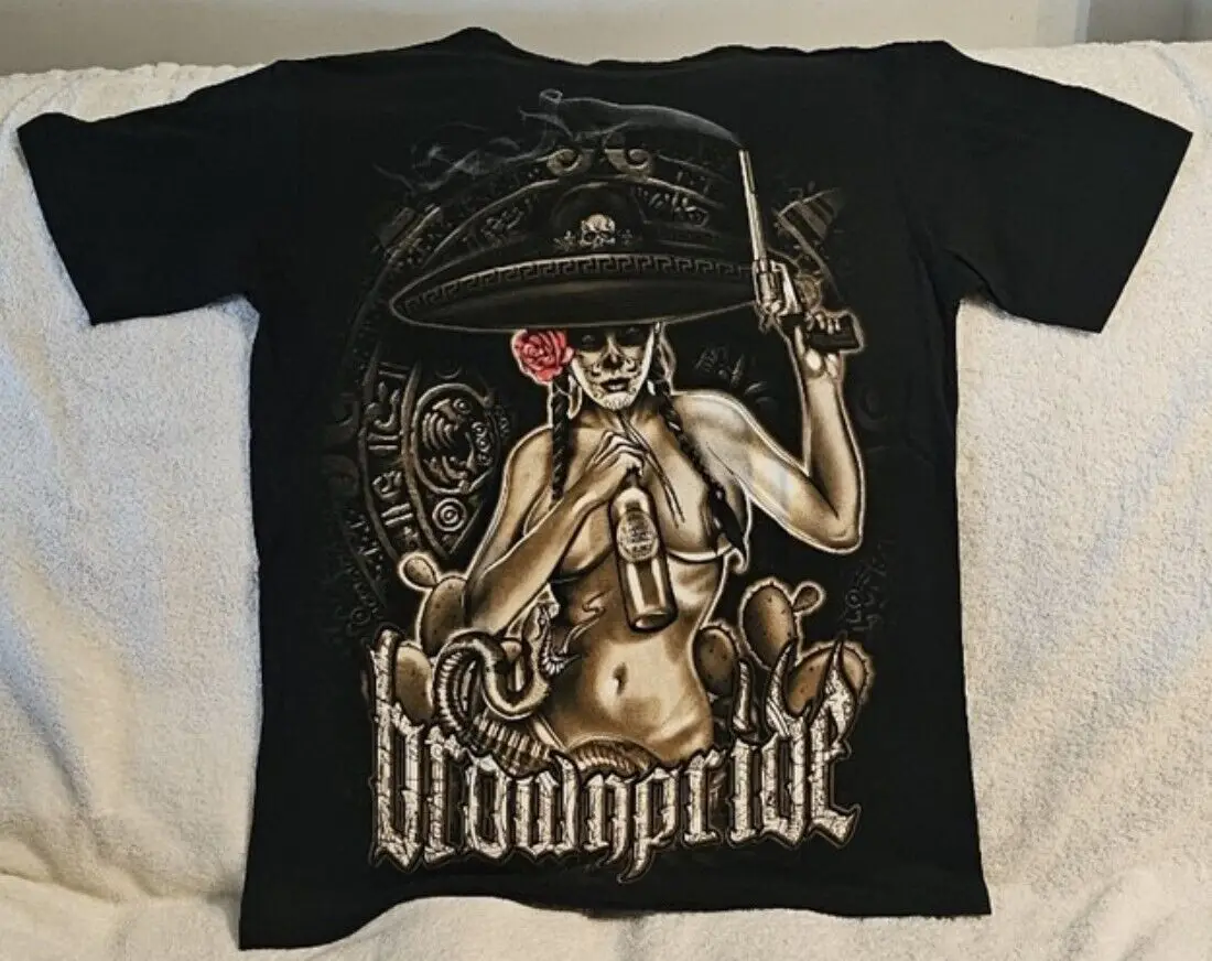 BROWN PRIDE DAY OF DEAD LADY AZTEC GUN PISTOL TEQUILA SNAKE CACTUS T-SHIRT