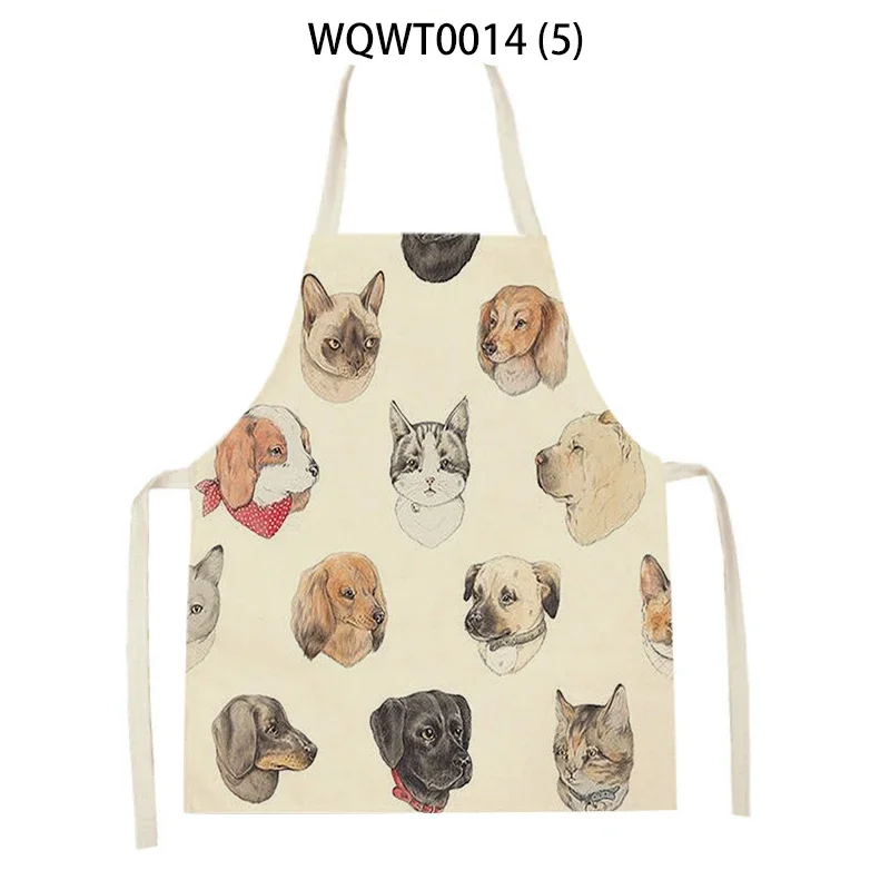 Cartoon Dachshund Painted Bulldog Print Linen Apron Kitchen Sleeveless Apron Baking Accessories Waist Apron Home Cooking