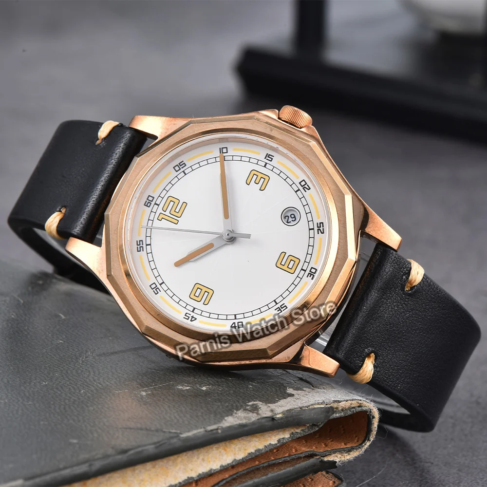 Caja de reloj de Material bronce de 41mm, cristal de zafiro, resistencia al agua 5ATM, reloj mecánico de movimiento automático japonés Miyota8215