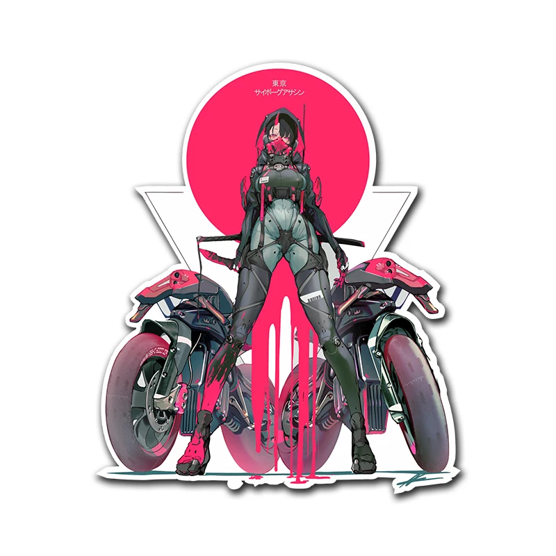 Cyberpunk Harajuku futuristic mechanical beauty girl sticker car sticker PVC material waterproof reflective effect motorcycle