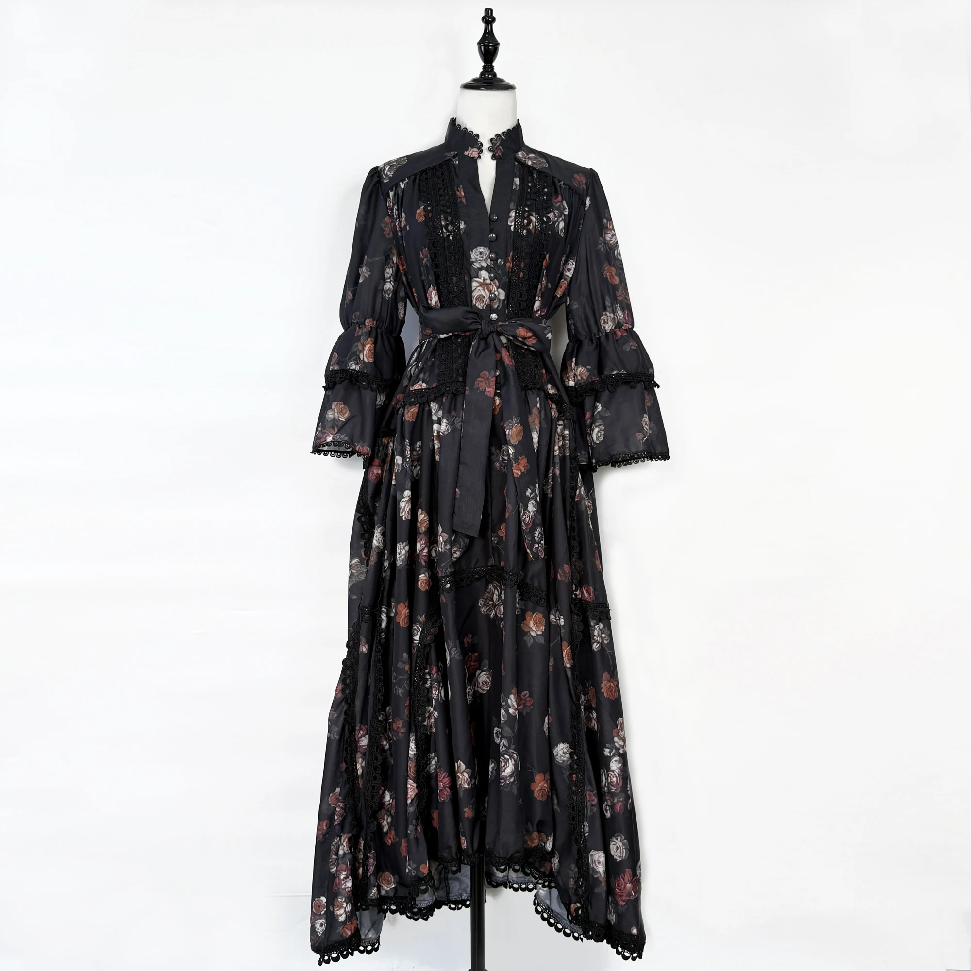 

Женские длинные платья макси для весны и лета, в богемном стиле, повседневные, с расклешенными рукавами, с завышенной талией, пляжные, из шифона, с цветочным принтом, с поясом, длинное платье-платье-рубашка