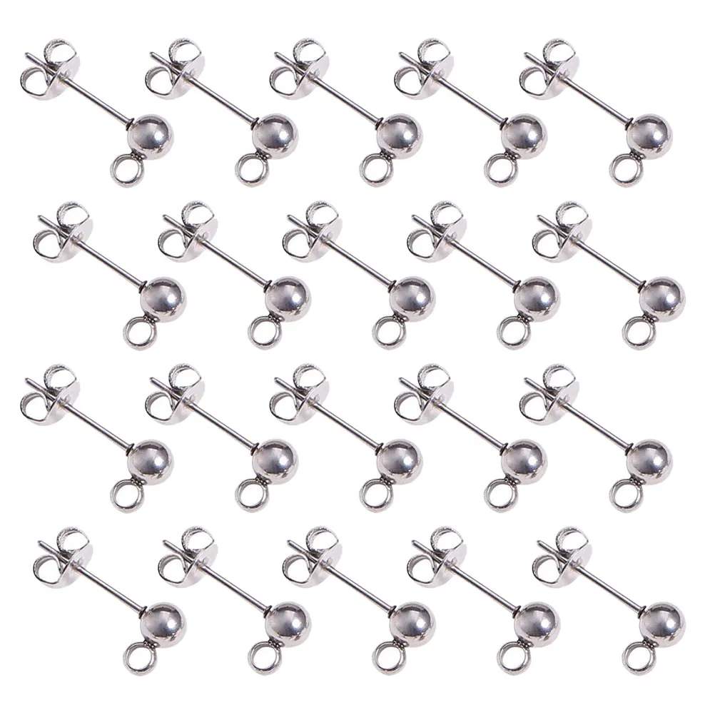 

100pcs DIY Earring Accessories Stainless Steel Ear Stud Round Beads Silver Color Jewelry Making Tools Popular Decorations