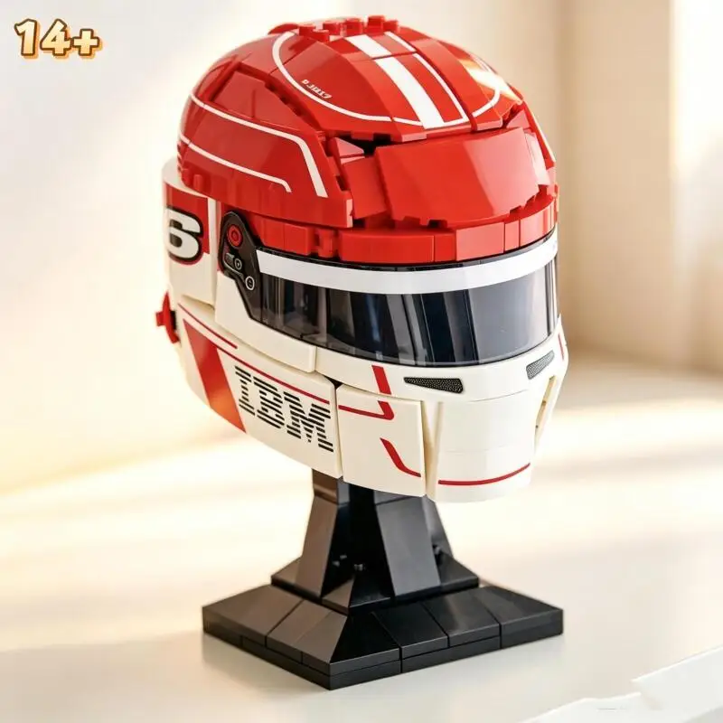 886pcs  Racing Car Racing Driver Scuderia Charles Leclerc Helmet Building Block  Model Toys Ornament Birthday Gift Halloween view 2