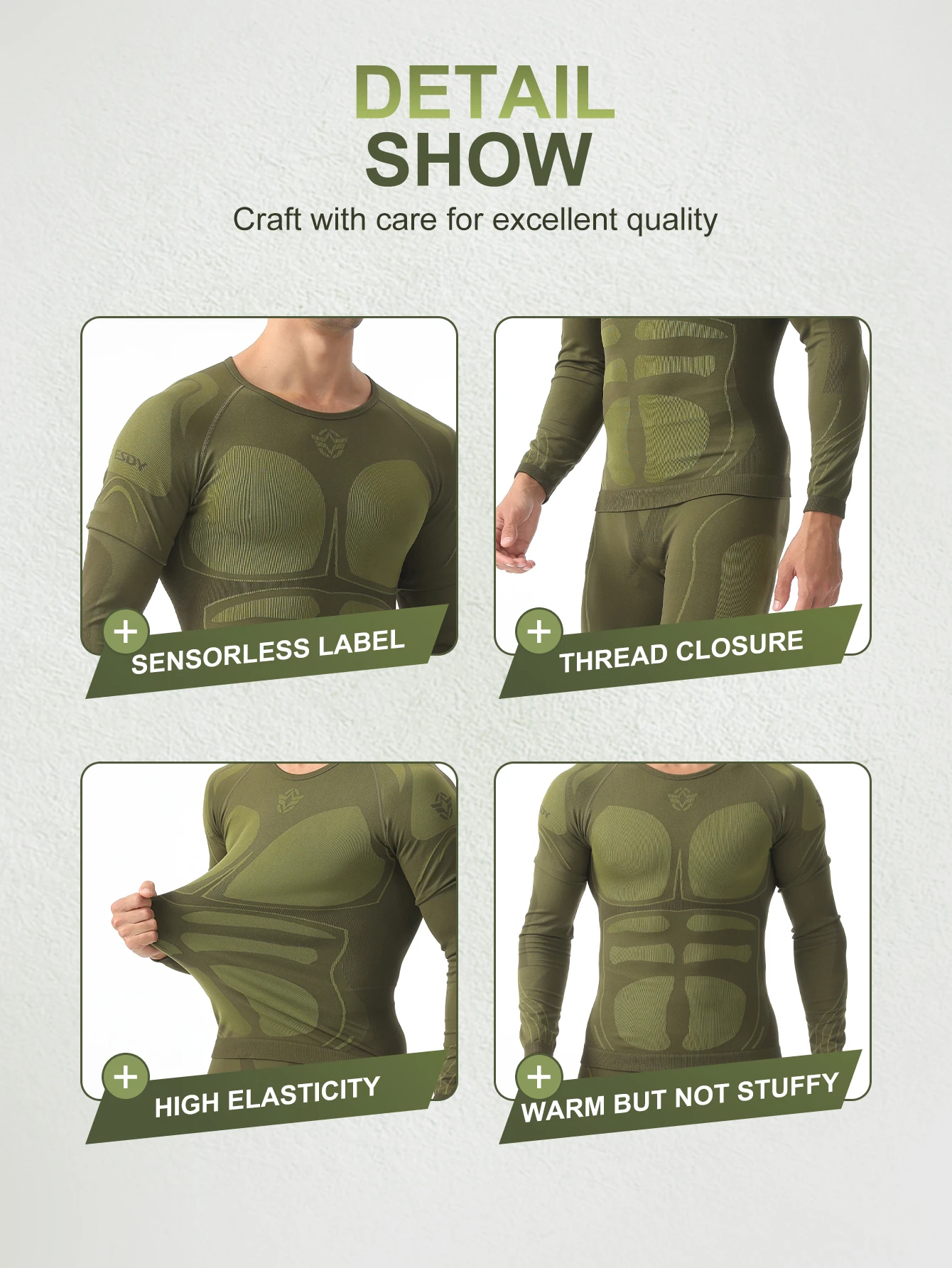 Esdy 남성용 열 속옷 세트 Seamless Seamless 자체 가열 따뜻함 잠금 두꺼운 속옷 요가 등산 하이킹 스키 스포츠 기본 세트