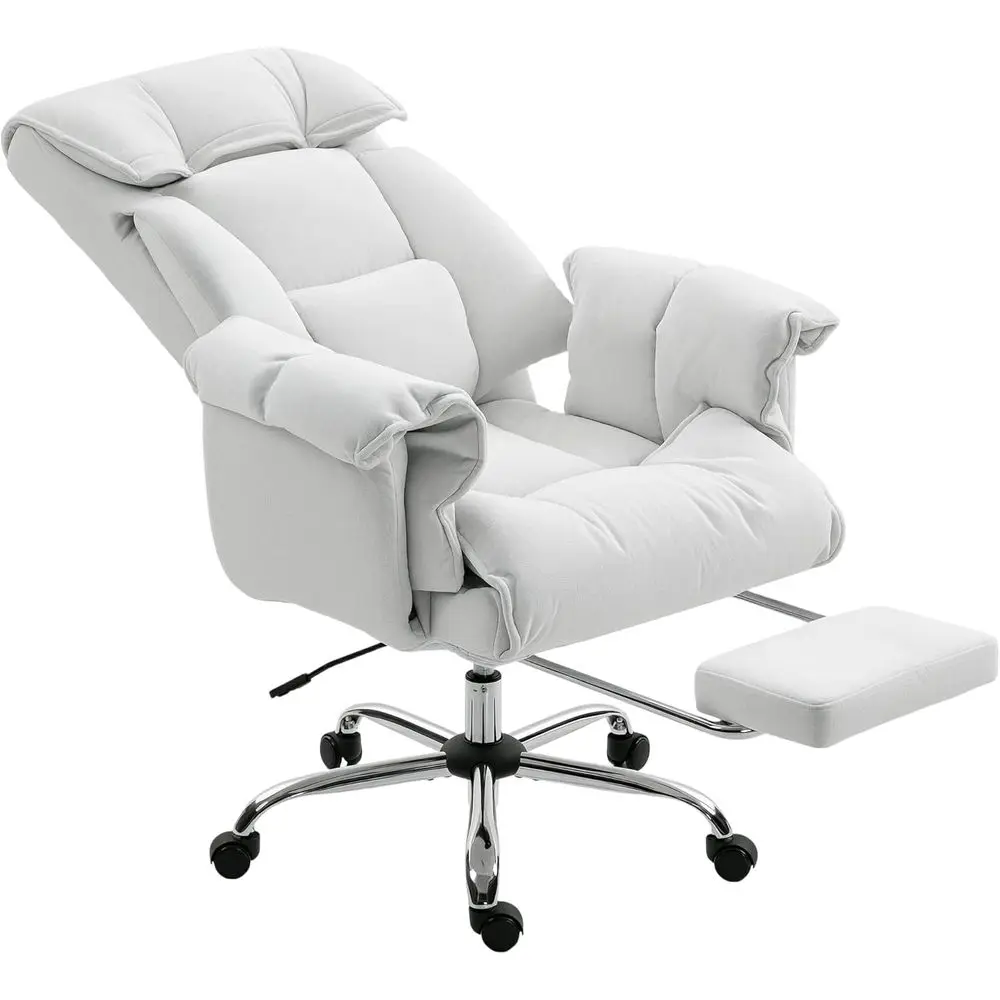 

Эргономичное офисное кресло с откидной спинкой и подставкой для ног, высокой спинкой, мягким сиденьем и подлокотниками, регулируемой высотой, кремово-белое
