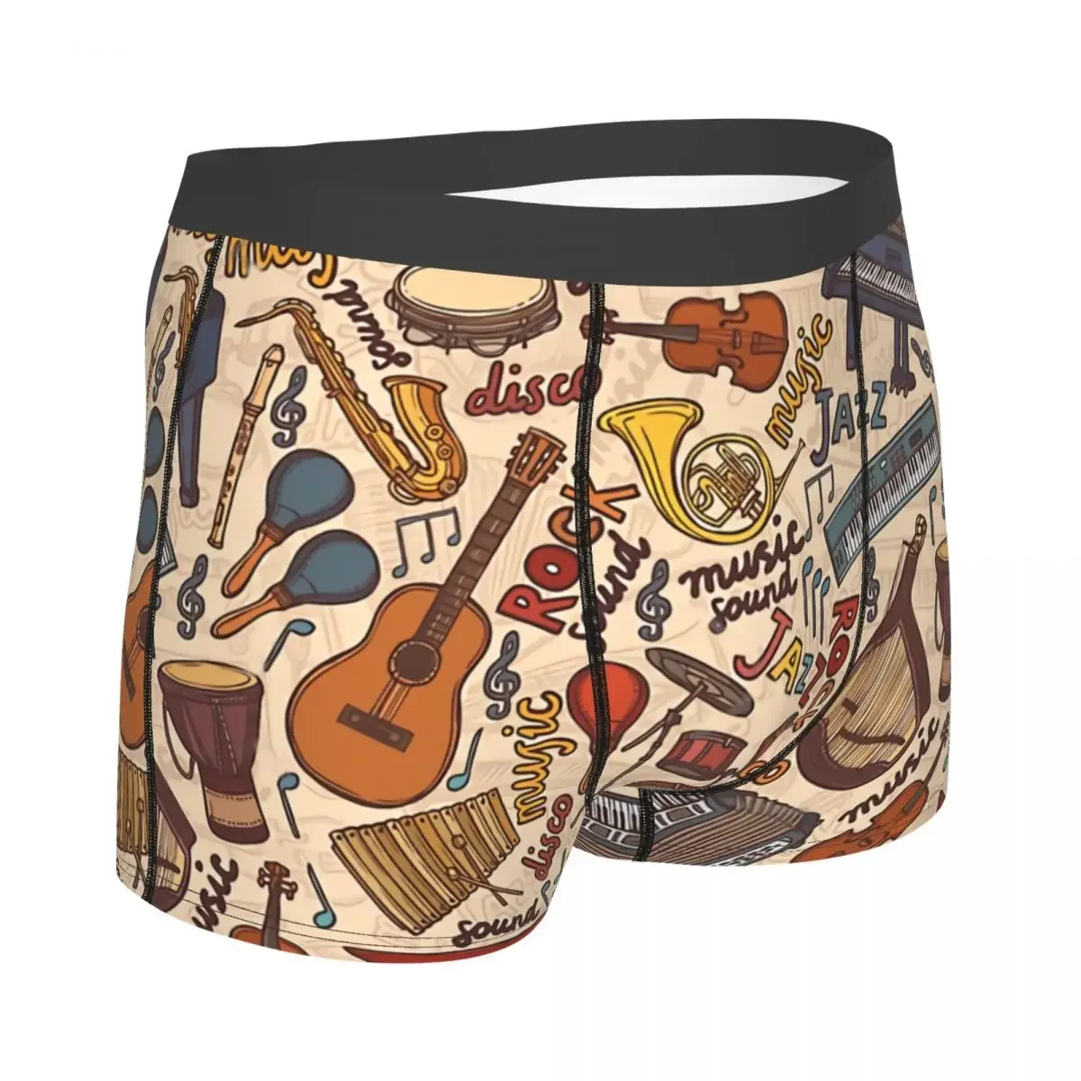 Band Instruments Seamless Pattern Men Boxer Briefs Underpants Music Pattern Art Highly Breathable High Quality Sexy Shorts Gift