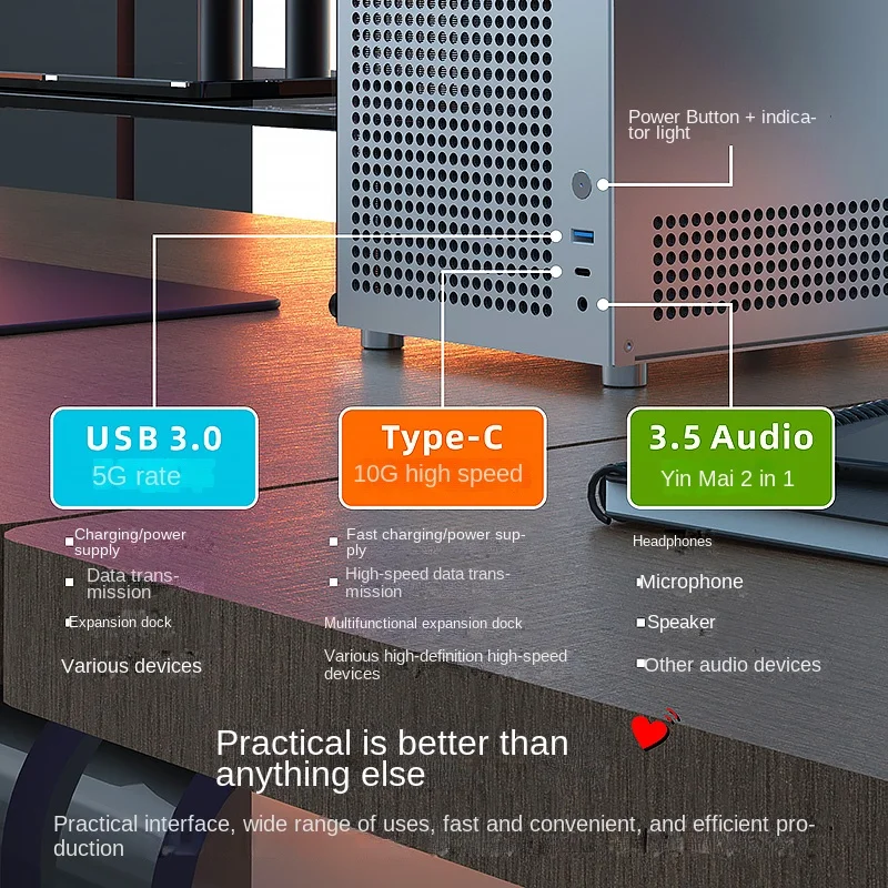 C1S all aluminum MATX vertical side permeable water-cooled small chassis, ATX power supply simple desktop computer host