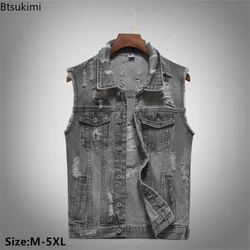 Chaleco vaquero de estilo coreano para hombre, prenda deportiva informal, de talla grande 5XL, a la moda, para primavera y otoño, novedad de 2024