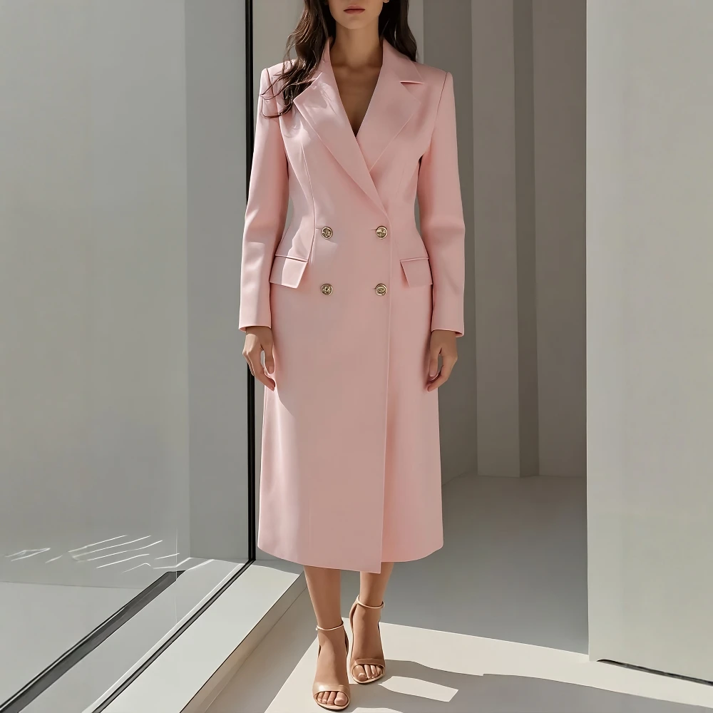 

Women's Chic Solid Color Blazer Autumn Long Sleeve Lapel Button Front Regular Fit Office Lady Style