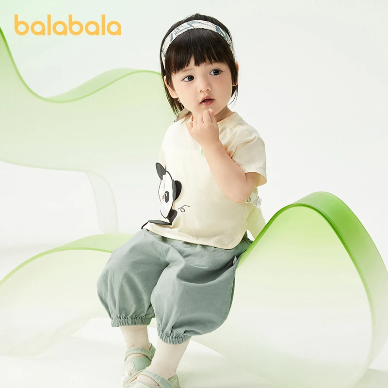 Balabala Baby Short Sleeve Set Girls Boys Outfit 2024 Summer New Trendy Clothing Loose Fit Artistic Set