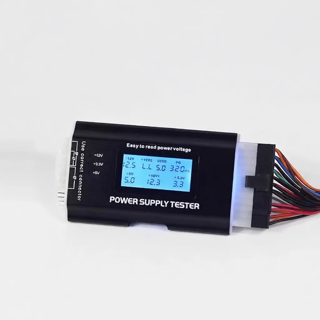 PC Power Supply Tester LCD Screen ATX Diagnostic Tool Desktop Computer Voltage Checker Circuit Board Maintenance Equipment Black