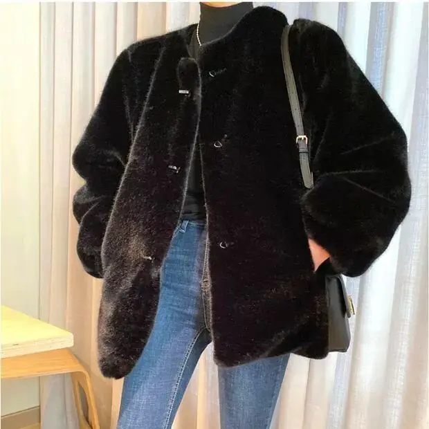 2025 Autumn/Winter Fashion Women's Fake Fur Jacket Commuting Warm Jacket