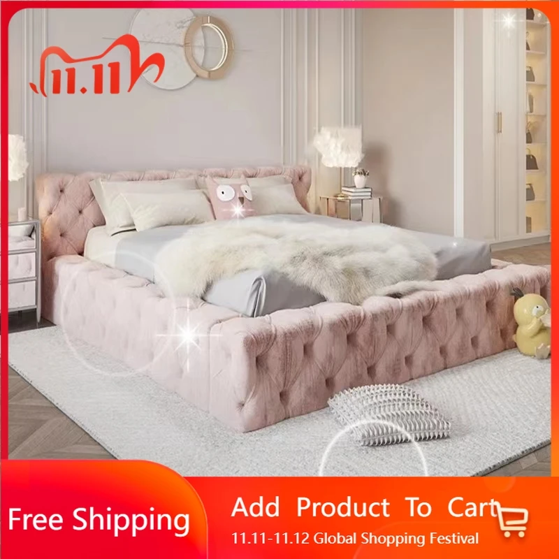 

Service Luxury Velvet Bed Bedroom Designer Fabric Elderly Modern Adults Double Beds Loft Floor Display Beliche Salon Furniture