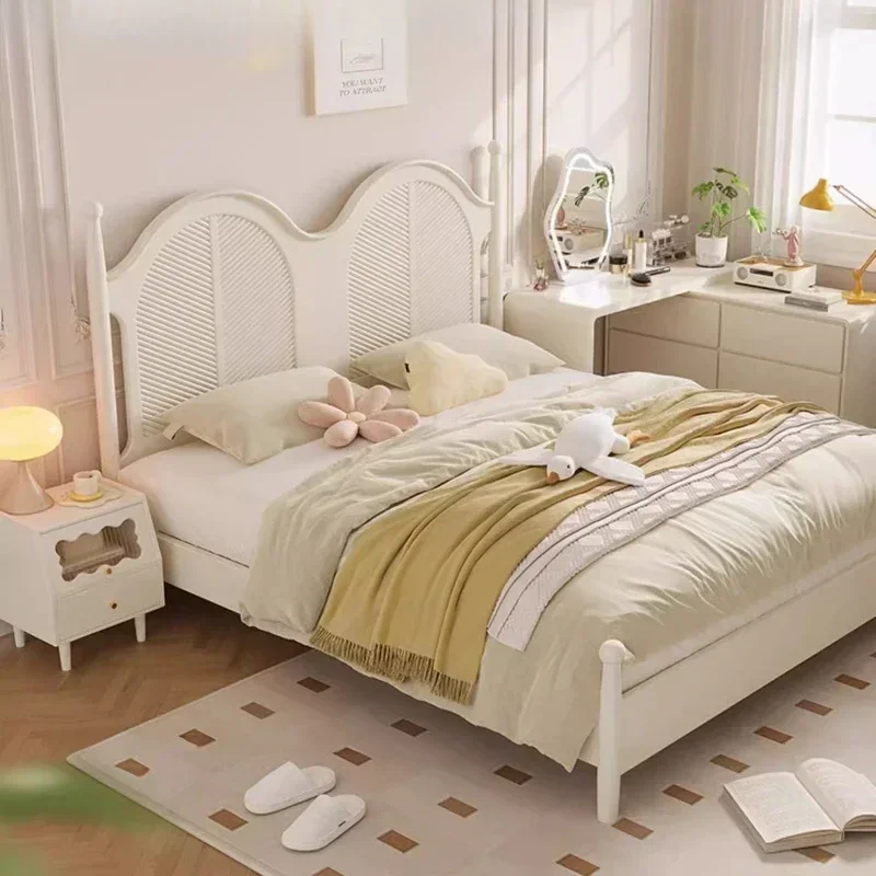 Princess Aesthetics Bed Minimalist Design Solid Wood Classic Apartment Bed European Cream Modern Cama De Casal Bedroom Furniture