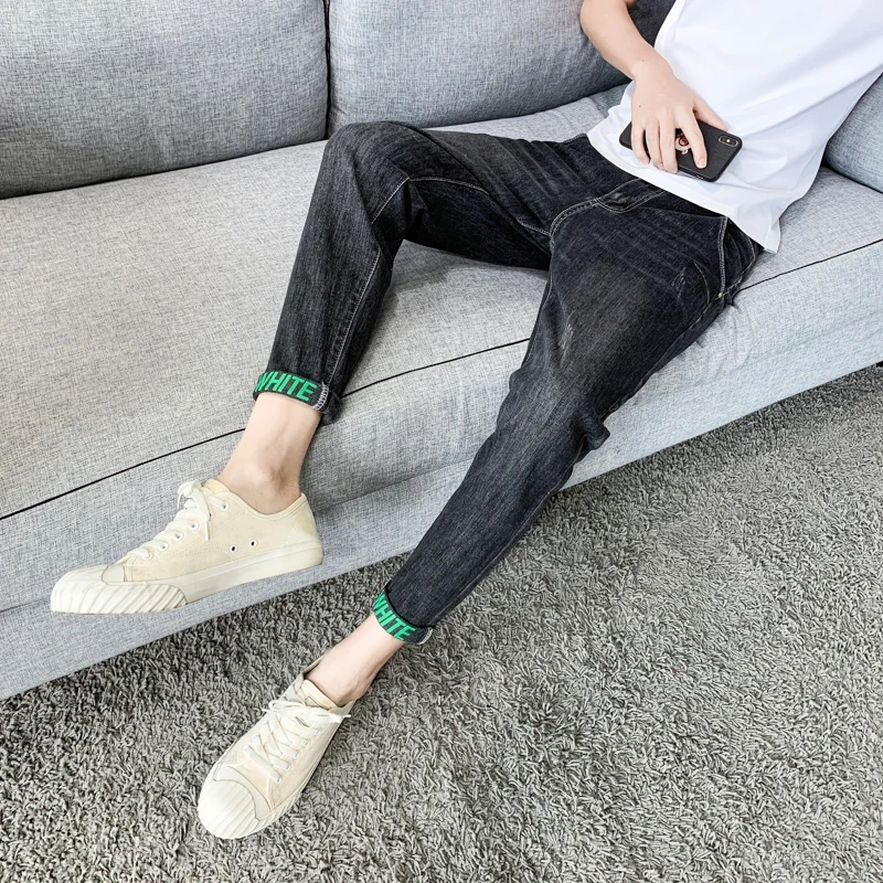 

Мужские джинсы Slim Fit на весну-осень, повседневные, укороченные, эластичные, облегающие, новые, модные, синие, из денима, молодежные, 2025 года