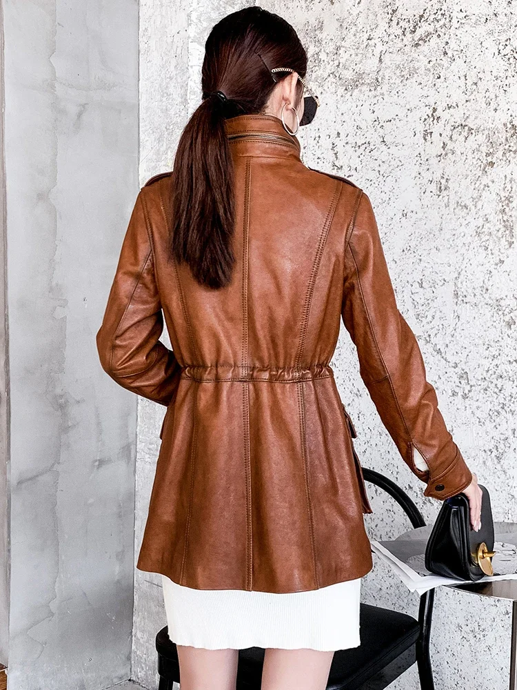 Tajiyane Echt Leder Mantel Schaffell Echte Frauen Vintage Leder Top Herbst Mid-länge Leder Jacke Chaqueta Cuero Mujer SGG