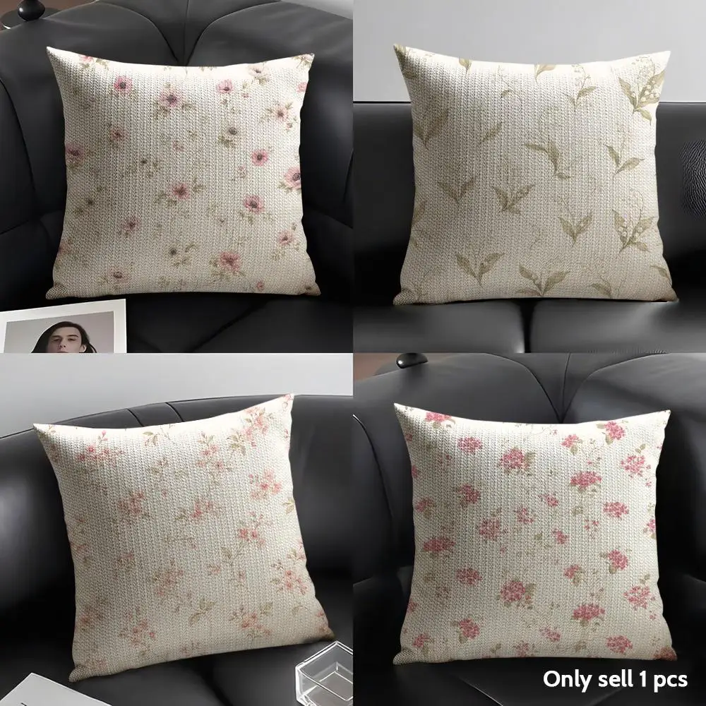 Vintage Wildflowers Girl Ins Cushion Cover Natural Linen Organic Fabric Double-Sided Printing Sofa Home Decor Gift Pillow Case