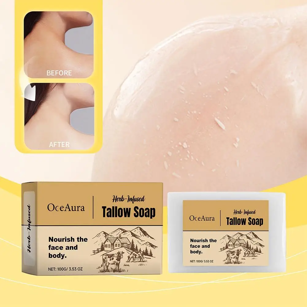 Tallow sabão limpeza profunda unifece o tom da pele hidratante natural óleo da pele corpo controle suave barra de cuidados com a pele 100g shampoo s1w7