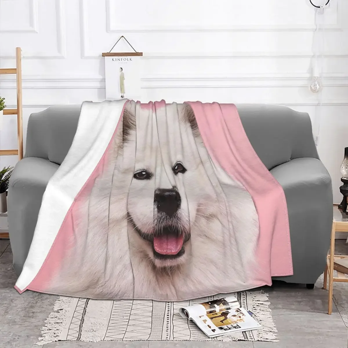 

Samoyed Dog Plaid Baby Blanket Fleece Textile Decor Cartoon Pet Ultra-Soft Breathable Throw for Home Outdoor Bedding Throws
