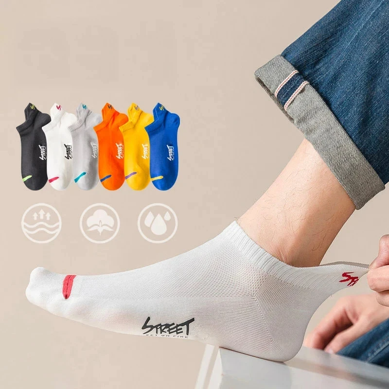 5 Pairs Bright Color Ankle No Show Socks Men Breathable Street Fashion Athletic Deodorant Invisible Travel Training Socks