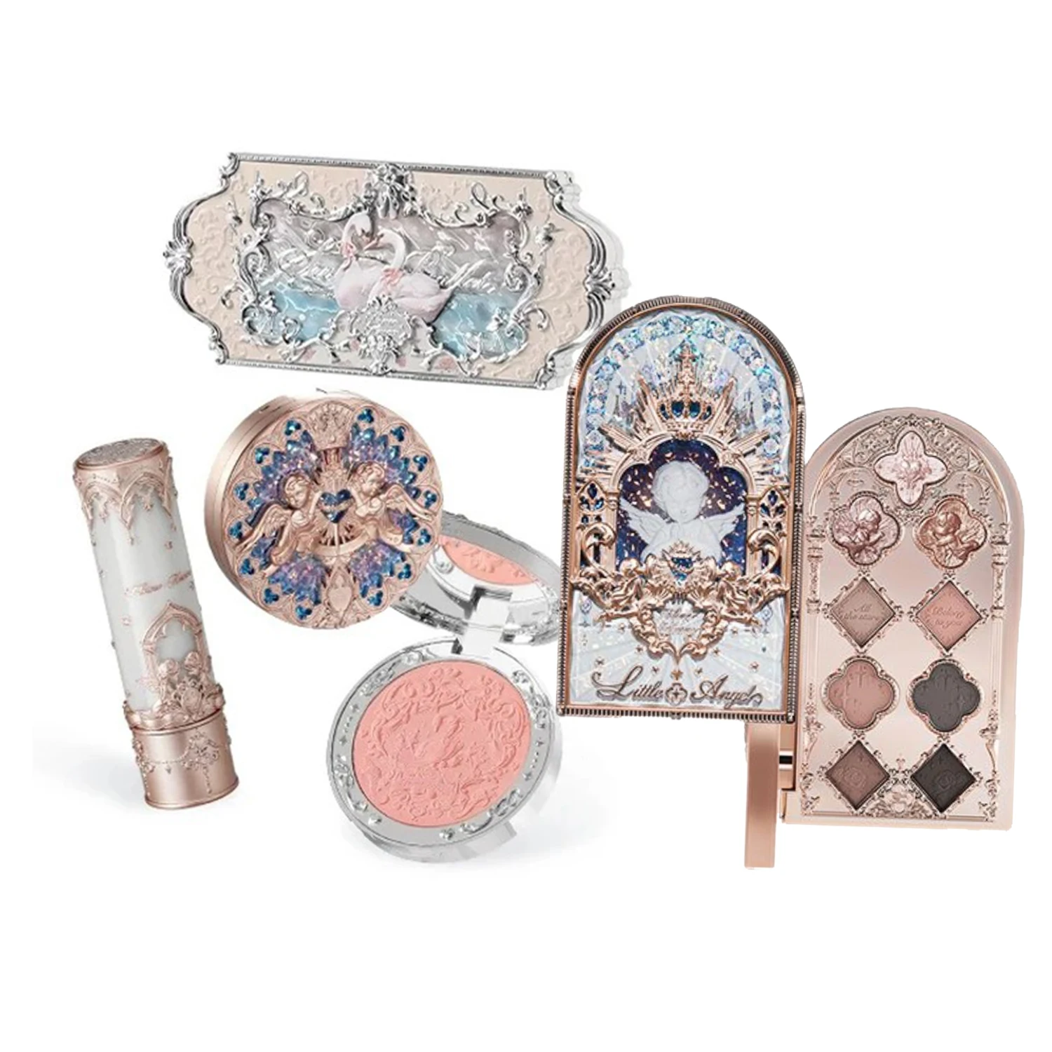 FlowerkWindows Alles-in-één make-upset Reismake-upset voor vrouwen Volledige kit Oogschaduw Zwaan Blush Kleine engel Lippenstift Bloem weet