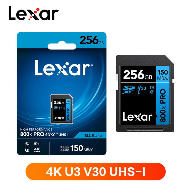 Lexar 800x PRO BLUE Series SDHC SDXC UHS‑I Memory Card 32GB 64GB 128GB 256GB 150MB/s V30 U3 4K UHD For DSLR Digital Camera