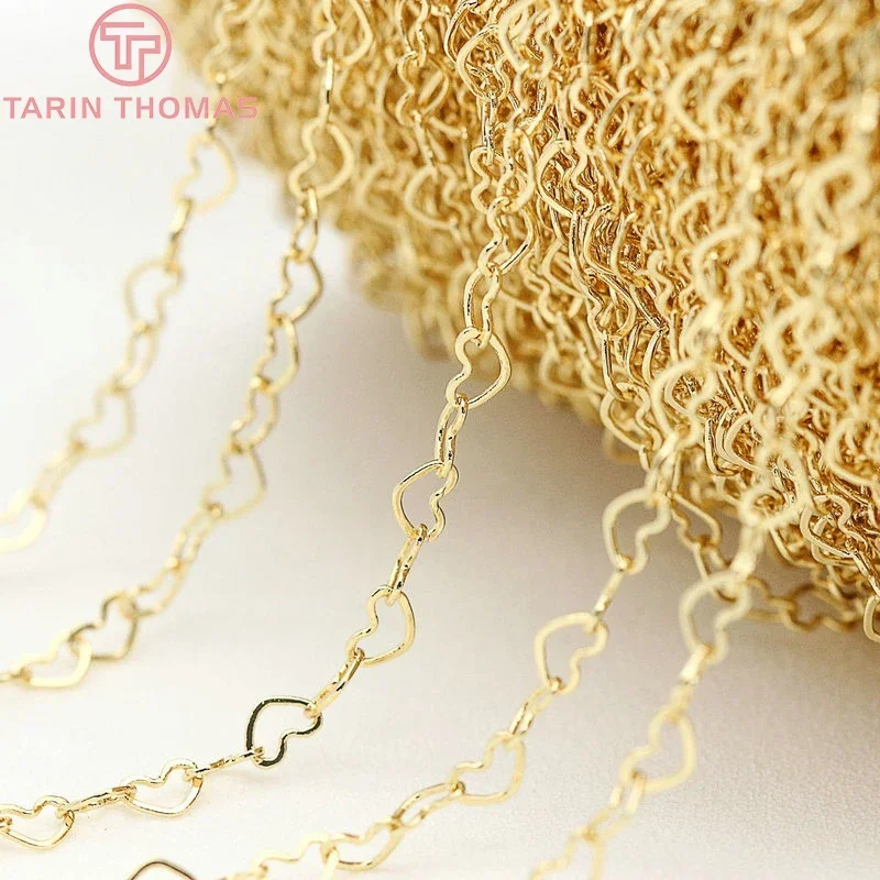 (4266)1 Meter Chain Link 1.5x1.9MM 24K Gold Color Brass Heart Necklace Chains High Quality Diy Jewelry Findings Accessories