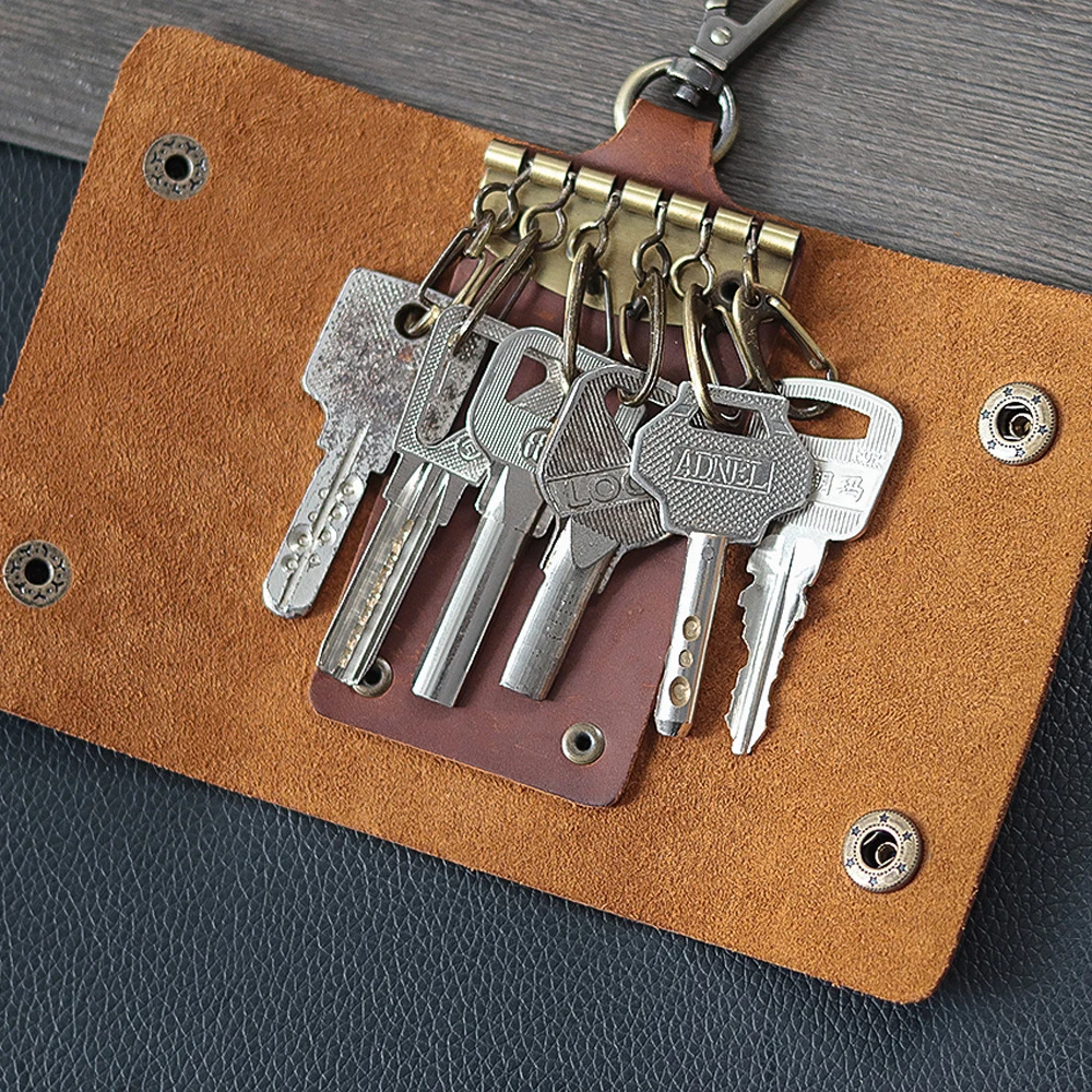 حامل مفاتيح جلدي للرجال - منظم حقيبة مفاتيح معلق على الخصر بمشبك حزام متعدد الوظائف
