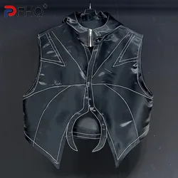 PFHQ Darkwear Hooded Sports Male Vest High Street Handsome Short Breathable Summer Men's Button Original New Waistcoat 21Z4445