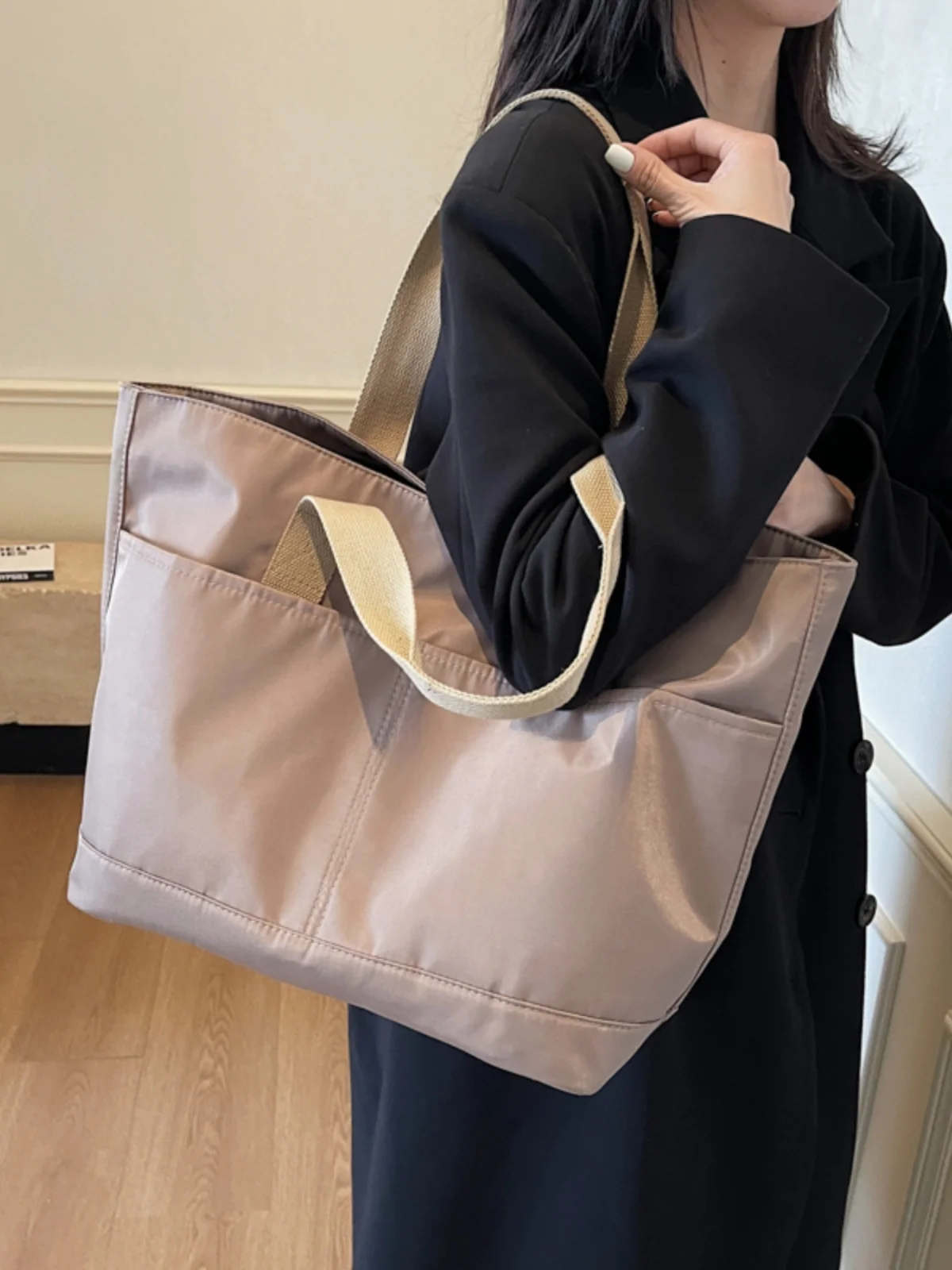

Casual Canvas Tote Bag Commuter Simple Pure Color Large Capaci Class Versatile Single oulder Bag for Students