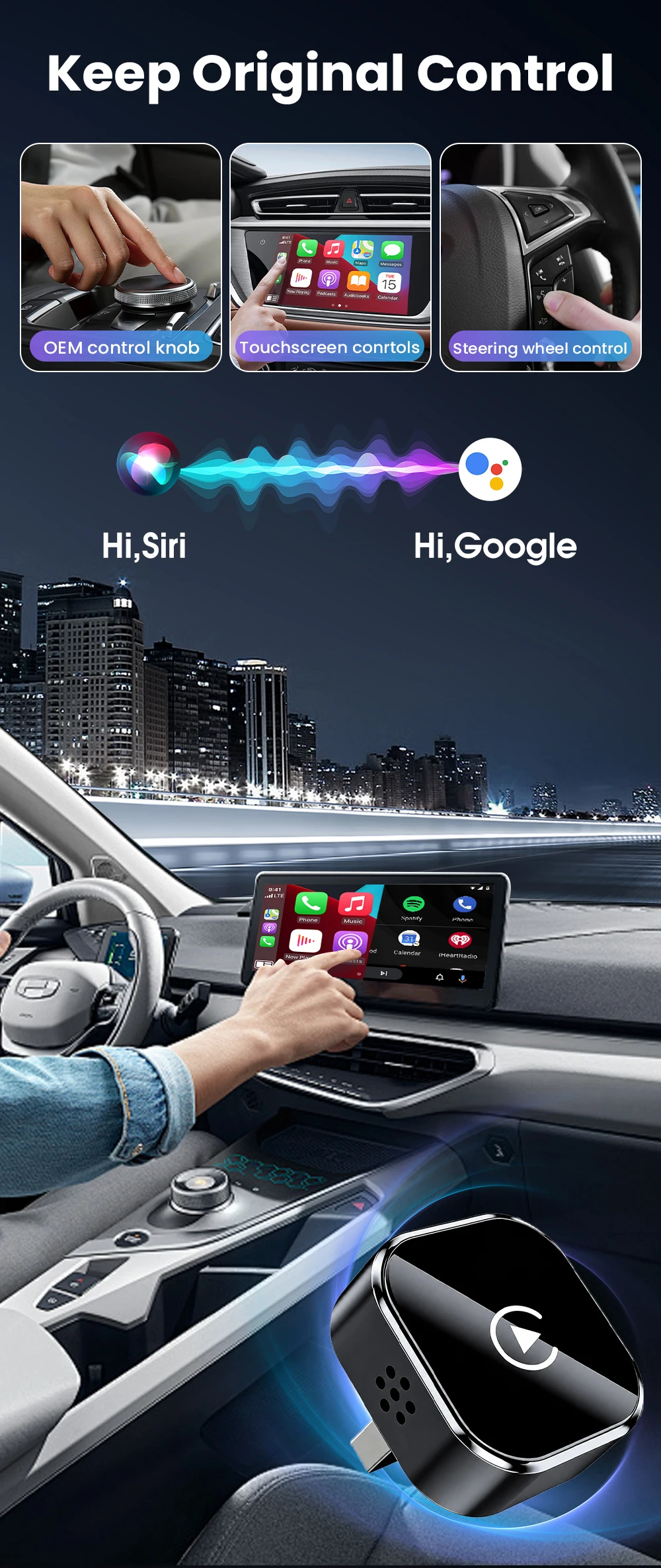 2-in-1 Kabelgebundenes zu Kabelloses CarPlay Android Auto AI Smart Box Plug-and-Play 5GHz WLAN für Fahrzeuge mit kabelgebundenem CarPlay-Intelligentesystem – Detail 4