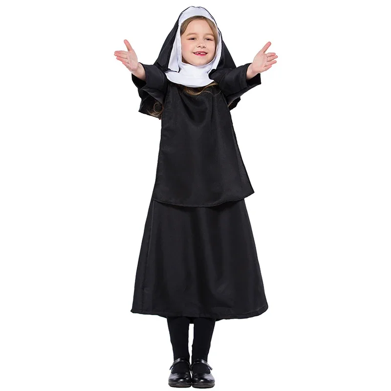 

Children Black Nun Dress With Hooded Set Costumes Cosplay For Girl Halloween Party Cosplay