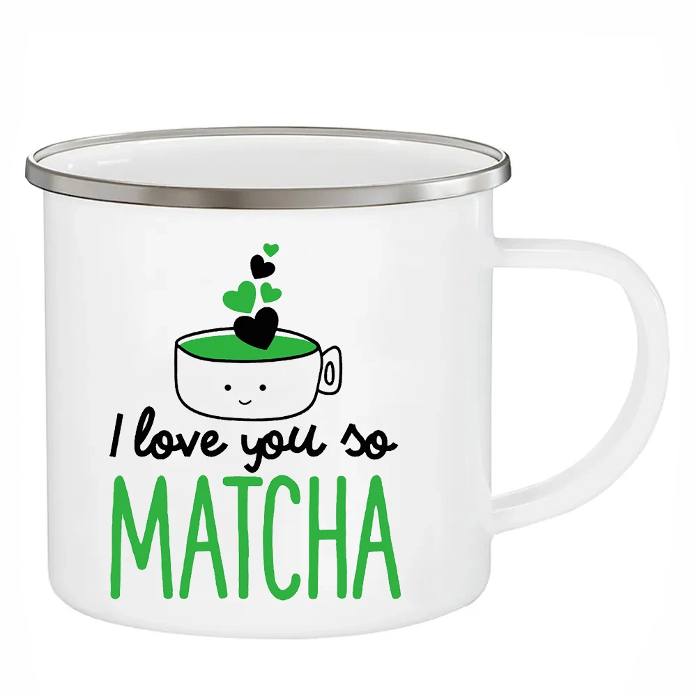 I Love You So Matcha Green Tea Mugs 12OZ Enamel Cups Valentines Gifts Tea Milk Coffee Mugs Couples Wife Husband Camping Mugs