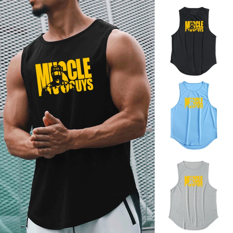 

Брендовые жилеты для бега Muscleguys, мужские свободные майки для спортзала, летние сетчатые футболки без рукавов для фитнеса, быстросохнущая спортивная одежда