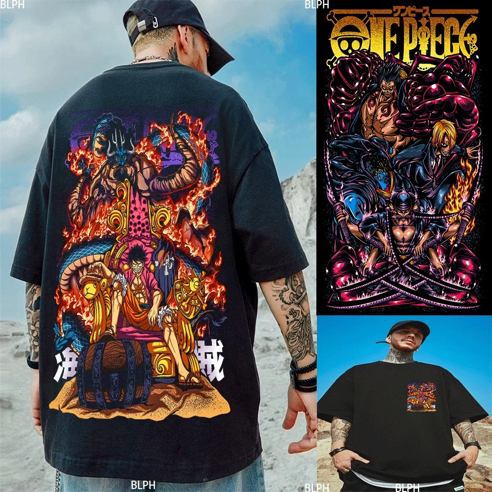 Camiseta elegante de una pieza con estampado de Luffy y dragón para padres e hijos, camisetas únicas a juego para la familia para fanáticos del Anime, Camiseta de algodón cómoda