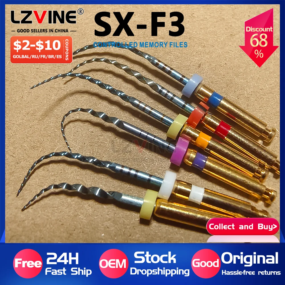 

6pcs/Box Dental Taper Blue Endo Files Root Canal Taper Endodontic File Heat Activated Endodontia SX-F3 Engine Rotary Root Canal