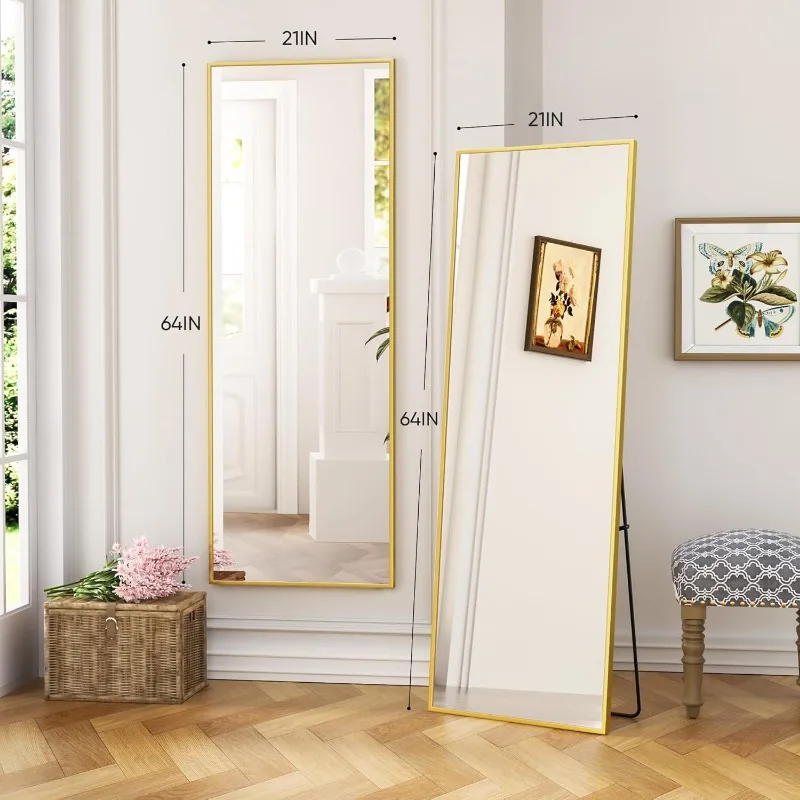 Full Length Mirror, 64"x21" Nano Glass Floor Mirror, Standing Rectangle Floor Mirrors Body Dressing Wall-Mounted Mirror