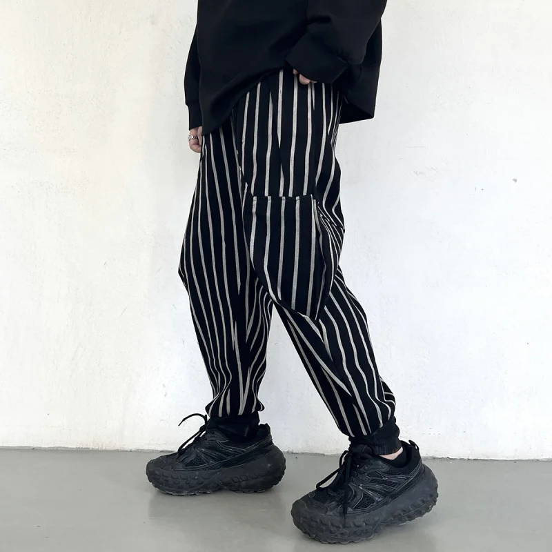 

Модные повседневные брюки для мужчин на осенний сезон, свободные брюки с манжетами, Harlan Sle, с низкой талией, слегка эластичные, в городском стиле