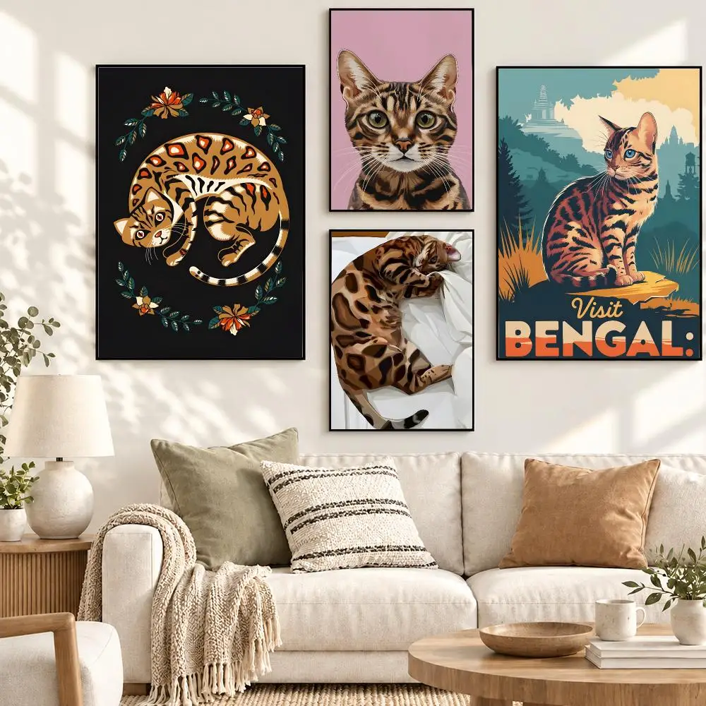 Bengal cat Realistic Feline Wildlife Animal Portrait Poster Decorative art prints for the home, holiday gifts, unframed