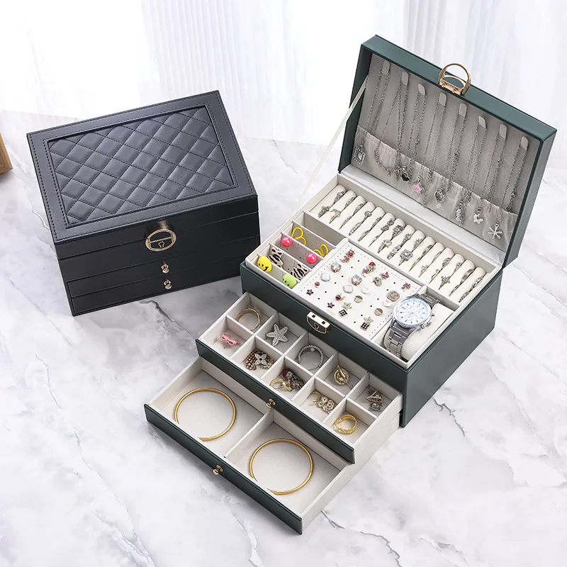 

Luxury PE Jewelry Box - Multi-Layer Drawer Storage Case for Earrings, Rings & Accessories (High Capacity Premium Organizer)